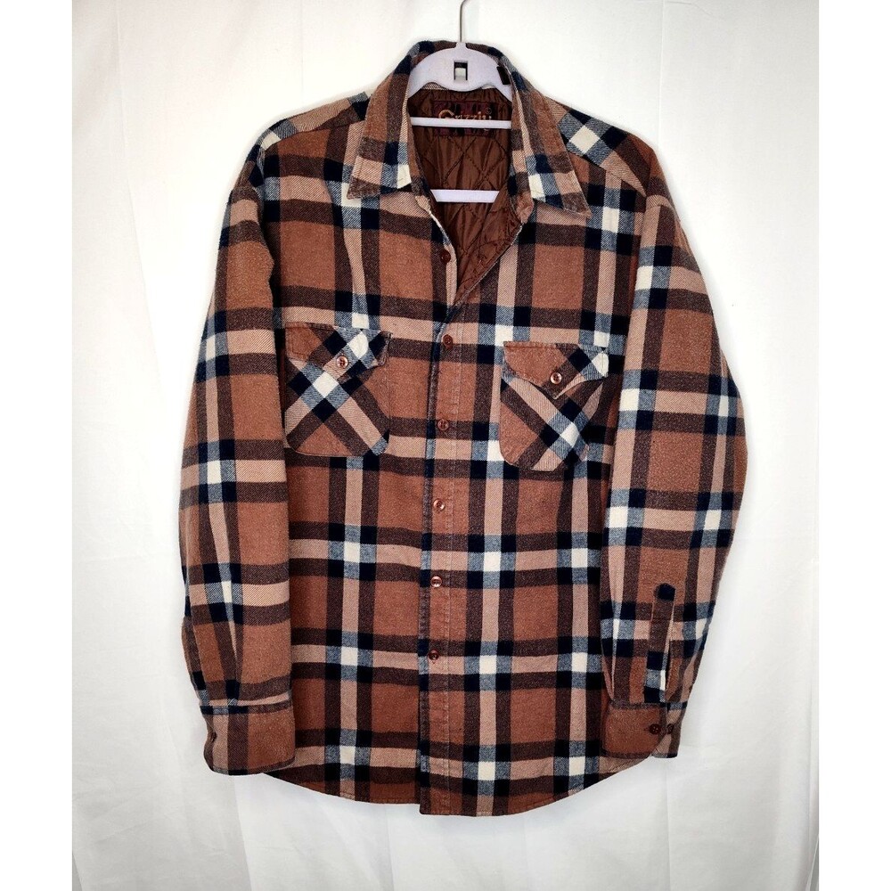 Grizzly Shacket Shirt Jacket Mens Large Lined Brown Flannel Plaid Button Workwea
